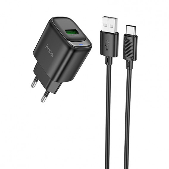 МЗП Hoco C140A Smart QC3.0 18W (1USB-A) + кабель USB to Type-C Black