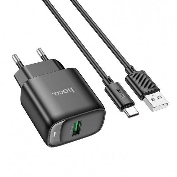 МЗП Hoco C140A Smart QC3.0 18W (1USB-A) + кабель USB to Type-C Black