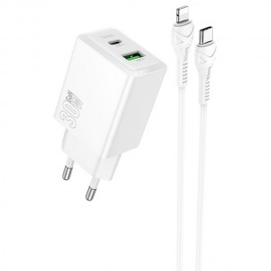МЗП Hoco N71 Nuevo PD30W+QC3.0 (1USB-A/1C) + кабель Type-C to Lightning White