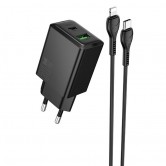 МЗП Hoco N71 Nuevo PD30W+QC3.0 (1USB-A/1C) + кабель Type-C to Lightning Black МЗП Hoco N71 Nuevo PD30W+QC3.0 (1USB-A/1C) + кабель Type-C to Lightning Black