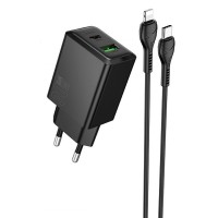 МЗП Hoco N71 Nuevo PD30W+QC3.0 (1USB-A/1C) + кабель Type-C to Lightning Black