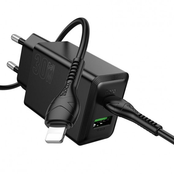МЗП Hoco N71 Nuevo PD30W+QC3.0 (1USB-A/1C) + кабель Type-C to Lightning Black