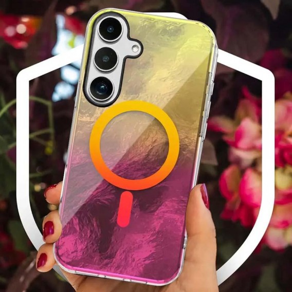 Чехол TPU Shiny Mountain (MagFit) для Samsung Galaxy S25 FE Yellow / Pink