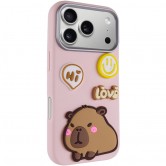 Чехол для iPhone 18 Pro / iPhone 17 Pro TPU Leather Toys Capybara / Pink