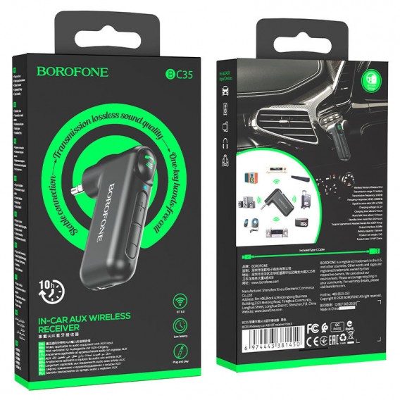 Bluetooth аудіо ресивер Borofone BC35 (AUX 3.5mm) Чорний
