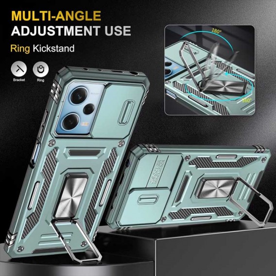 Ударопрочный чехол Camshield Army Ring для Xiaomi Redmi 12 / Poco M6 Pro 5G Зеленый / Light Green