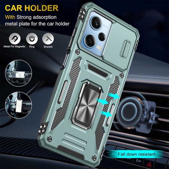 Ударопрочный чехол Camshield Army Ring для Xiaomi Redmi 12 / Poco M6 Pro 5G Зеленый / Light Green