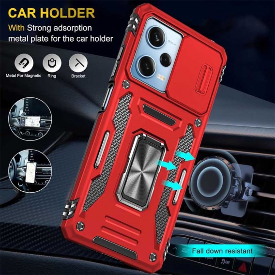 Ударостійкий чохол Camshield Army Ring для Xiaomi Redmi 12 / Poco M6 Pro 5G Червоний / Red