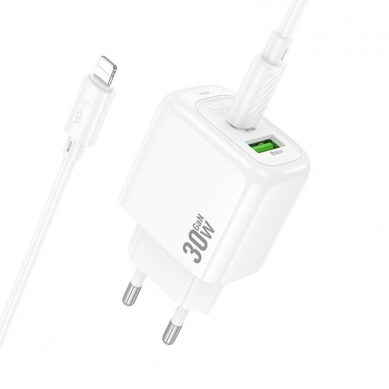 МЗП Hoco CS55A Surplus PD30W+QC3.0 (1USB-A/1C) + кабель Type-C to Lightning White