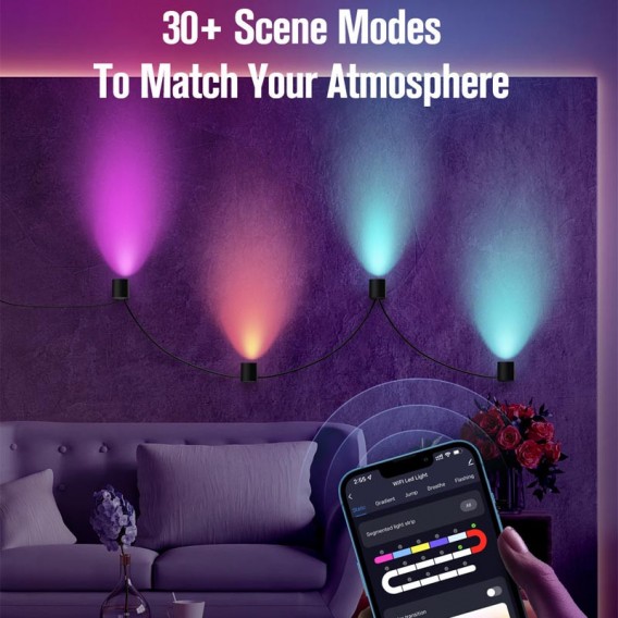 Настінна LED лампа RGB Intelligent wall lamp 4 pcs with Bluetooth European plug with app Black