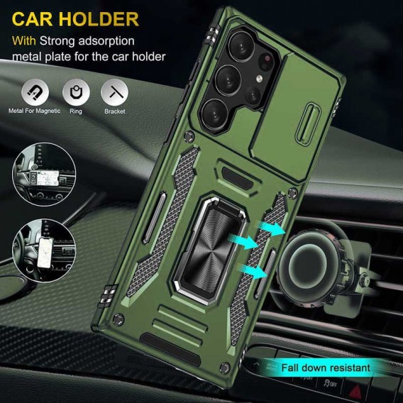 Ударопрочный чехол Camshield Army Ring для Samsung Galaxy S24 Ultra Оливковый / Army Green