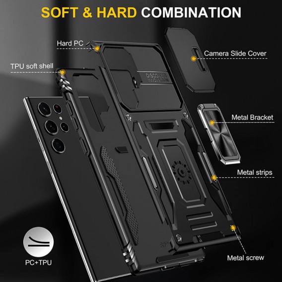 Ударостійкий чохол Camshield Army Ring для Samsung Galaxy S24 Ultra Чорний / Black