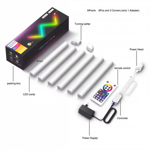 Настінний світильник Lines SAL-013B Bluetooth USB interface with app (6+2 pcs) White