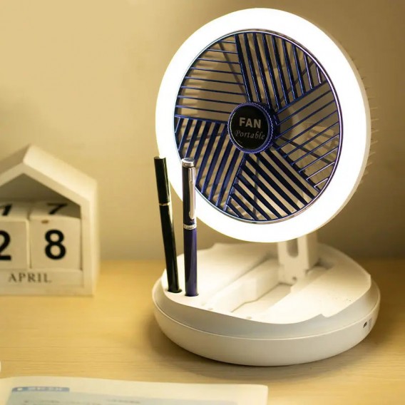 Настольный складной вентилятор Folding Fan 2in1 with Night Light White