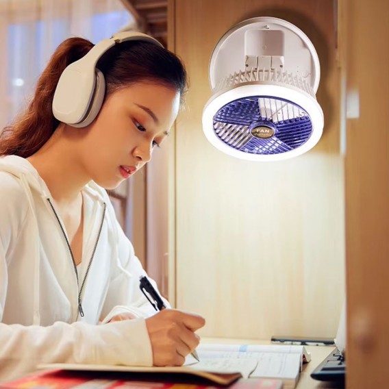 Настольный складной вентилятор Folding Fan 2in1 with Night Light White