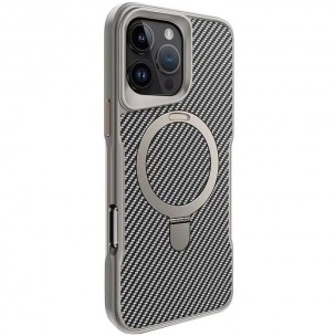 TPU+PC чохол Metal Buttons with MagSafe Carbon Ring для Apple iPhone 16 Pro Max (6.9") Сірий