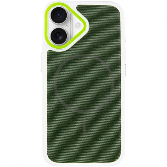 Чохол PC Textile Hybrid with Magnetic Fit для Apple iPhone 17 (6.3") White / Green Чохол PC Textile Hybrid with Magnetic Fit для Apple iPhone 17 (6.3") White / Green