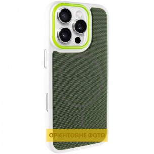 Чехол PC Textile Hybrid with Magnetic Fit для Apple iPhone 16 Pro (6.3") White / Green