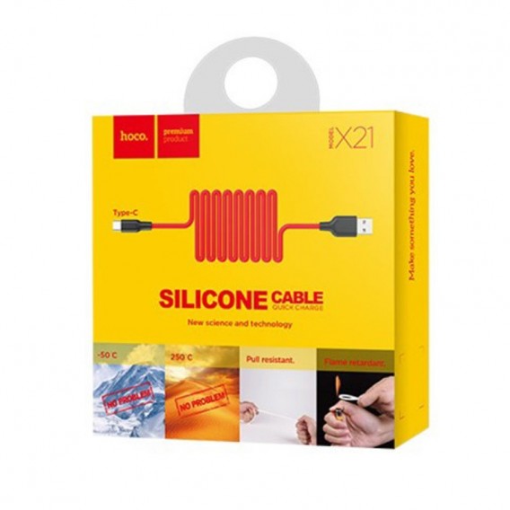 Дата кабель Hoco X21 Silicone Type-C Cable (1m) Чорний / Червоний