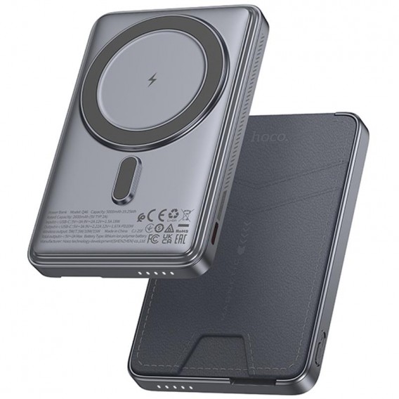 Портативний ЗП Power Bank Hoco Q46 Title PD20W з БЗП+card holder 5000 mAh Silver gray