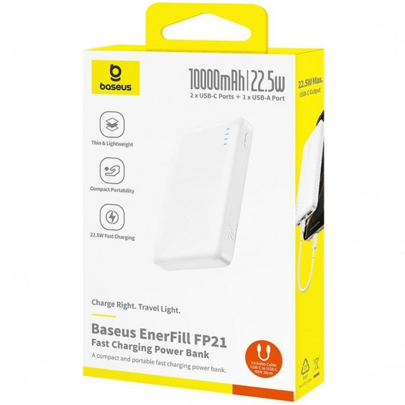 Портативний ЗП Power Bank Baseus EnerFill FP21 22.5W 10000 mAh (P1008210D213) White Портативний ЗП Power Bank Baseus EnerFill FP21 22.5W 10000 mAh (P1008210D213) White