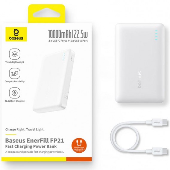 Портативний ЗП Power Bank Baseus EnerFill FP21 22.5W 10000 mAh (P1008210D213) White Портативний ЗП Power Bank Baseus EnerFill FP21 22.5W 10000 mAh (P1008210D213) White