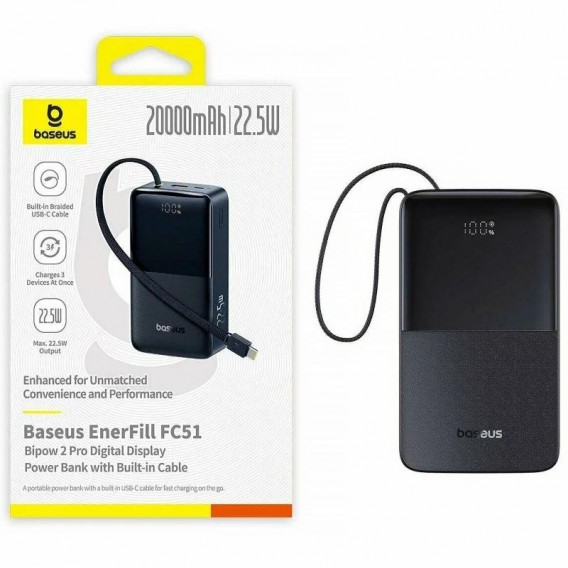 Портативний ЗП Power Bank Baseus EnerFill FC51 Bipow2 Pro 22.5W 20000 mAh (E00277) Black Портативний ЗП Power Bank Baseus EnerFill FC51 Bipow2 Pro 22.5W 20000 mAh (E00277) Black