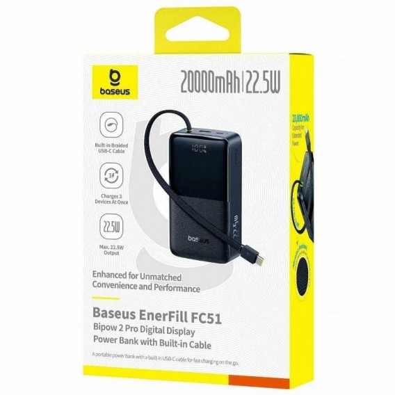 Портативний ЗП Power Bank Baseus EnerFill FC51 Bipow2 Pro 22.5W 20000 mAh (E00277) Black Портативний ЗП Power Bank Baseus EnerFill FC51 Bipow2 Pro 22.5W 20000 mAh (E00277) Black