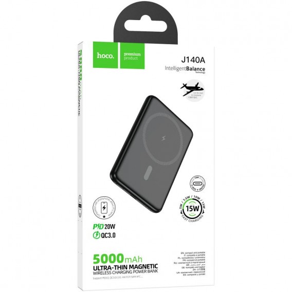 Портативний ЗП Power Bank Hoco J140A Tony ultra-thin PD20W з БЗП 5000 mAh Black Портативний ЗП Power Bank Hoco J140A Tony ultra-thin PD20W з БЗП 5000 mAh Black