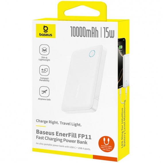 Портативний ЗП Power Bank Baseus EnerFill FP11 15W 10000 mAh (P1008210C213) White Портативний ЗП Power Bank Baseus EnerFill FP11 15W 10000 mAh (P1008210C213) White