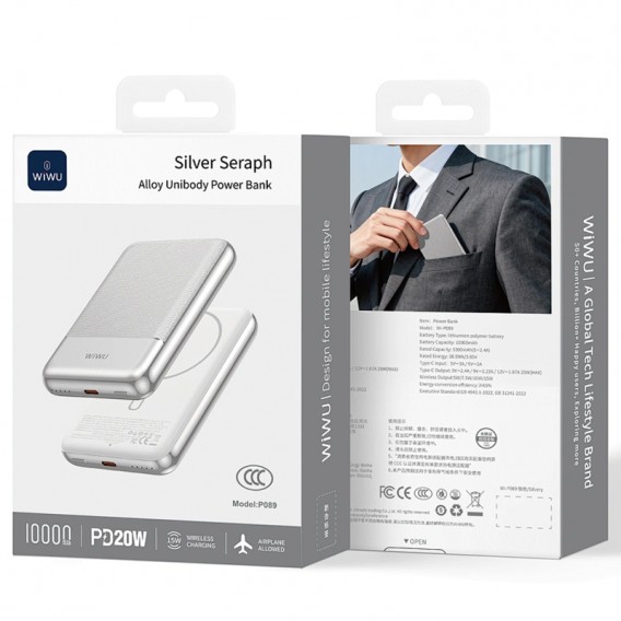 Портативний ЗП Power Bank WIWU P089 Seraph PD20W з БЗП 10000 mAh Silver Портативний ЗП Power Bank WIWU P089 Seraph PD20W з БЗП 10000 mAh Silver