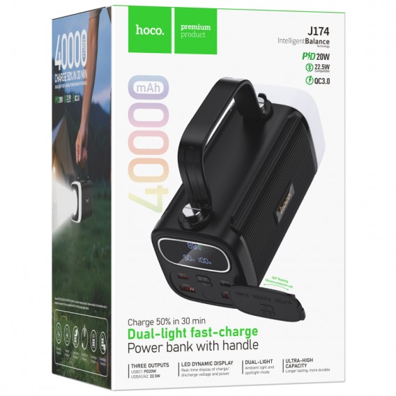 Портативний ЗП Power Bank Hoco J174 Unimpeded 22.5W+PD20W dual lighting 40000 mAh Black Портативний ЗП Power Bank Hoco J174 Unimpeded 22.5W+PD20W dual lighting 40000 mAh Black