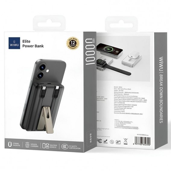 Портативний ЗП Power Bank WIWU Wi-P056 22.5W+PD20W з БЗП+iWatch with cable 10000 mAh Black Портативний ЗП Power Bank WIWU Wi-P056 22.5W+PD20W з БЗП+iWatch with cable 10000 mAh Black