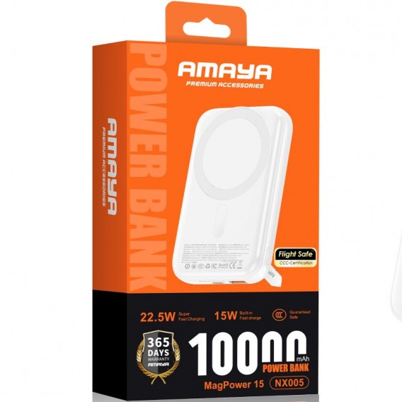 Портативний ЗП Power Bank Amaya NX005 22.5W з БЗП 10000 mAh White Портативний ЗП Power Bank Amaya NX005 22.5W з БЗП 10000 mAh White
