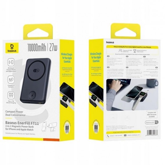 Портативний ЗП Power Bank Baseus EnerFill FT11 Magnetic PD27W з БЗП+iWatch 10000mAh (P1008210G123) Cosmic Black Портативний ЗП Power Bank Baseus EnerFill FT11 Magnetic PD27W з БЗП+iWatch 10000mAh (P1008210G123) Cosmic Black