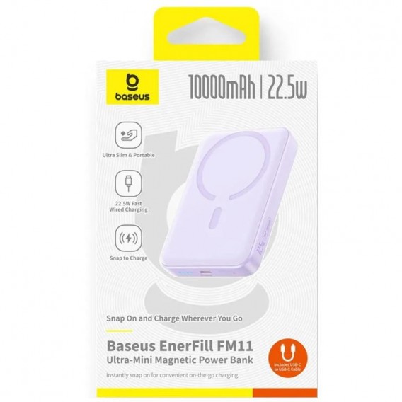 Портативний ЗП Power Bank Baseus EnerFill FM11 Ultra-Mini 22.5W з БЗП 10000mAh (PPFM11-1022) Nebula Purple Портативний ЗП Power Bank Baseus EnerFill FM11 Ultra-Mini 22.5W з БЗП 10000mAh (PPFM11-1022) Nebula Purple