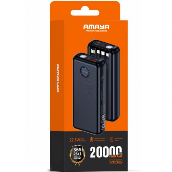 Портативний ЗП Power Bank Amaya F239L 22.5W flashlight with cable 20000 mAh Black Портативний ЗП Power Bank Amaya F239L 22.5W flashlight with cable 20000 mAh Black