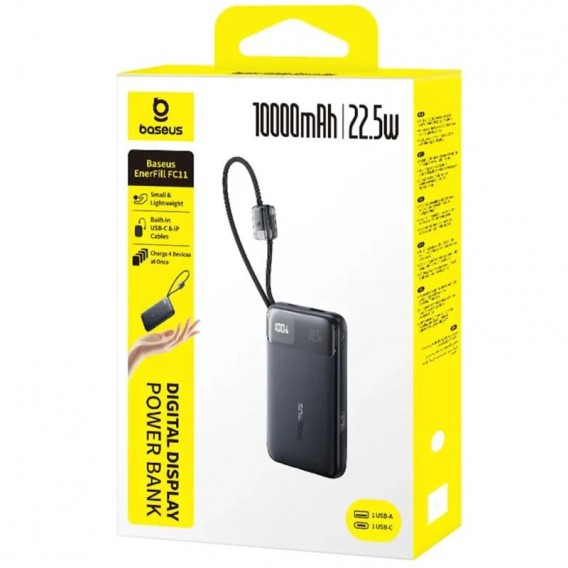 Портативний ЗП Power Bank Baseus EnerFill FC11 PD22.5W with cable 10000 mAh (E0027R) Cosmic Black Портативний ЗП Power Bank Baseus EnerFill FC11 PD22.5W with cable 10000 mAh (E0027R) Cosmic Black