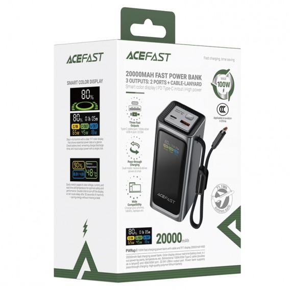 Портативний ЗП Power Bank Acefast M33 100W 20000 mAh Metal gray Портативний ЗП Power Bank Acefast M33 100W 20000 mAh Metal gray