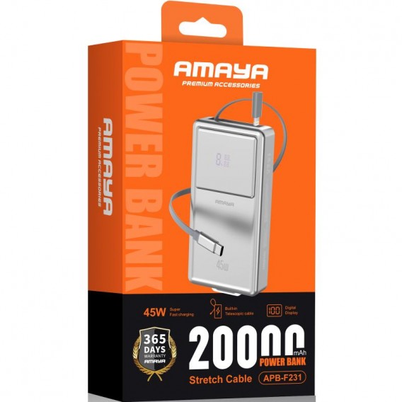 Портативний ЗП Power Bank Amaya APB-F231 45W with display and cable 20000 mAh Silver Портативний ЗП Power Bank Amaya APB-F231 45W with display and cable 20000 mAh Silver