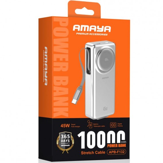 Портативний ЗП Power Bank Amaya F132 45W with display and cable 10000 mAh Silver Портативний ЗП Power Bank Amaya F132 45W with display and cable 10000 mAh Silver