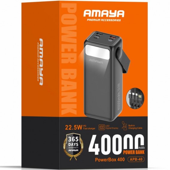 Портативний ЗП Power Bank Amaya APB-40 22.5W flashlight with cable 40000 mAh Black