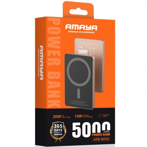Портативний ЗП Power Bank Amaya APB-WF53 15W з БЗП 5000 mAh Black Портативний ЗП Power Bank Amaya APB-WF53 15W з БЗП 5000 mAh Black