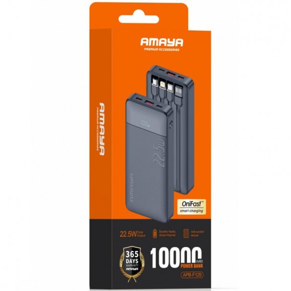 Портативний ЗП Power Bank Amaya F129 22.5W with cable 10000 mAh Black Портативний ЗП Power Bank Amaya F129 22.5W with cable 10000 mAh Black