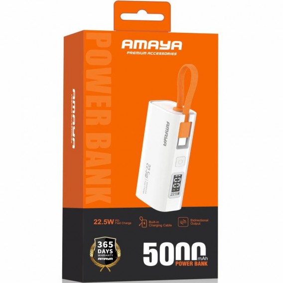 Портативний ЗП Power Bank Amaya FD39 22.5W with display and cable 5000 mAh White Портативний ЗП Power Bank Amaya FD39 22.5W with display and cable 5000 mAh White