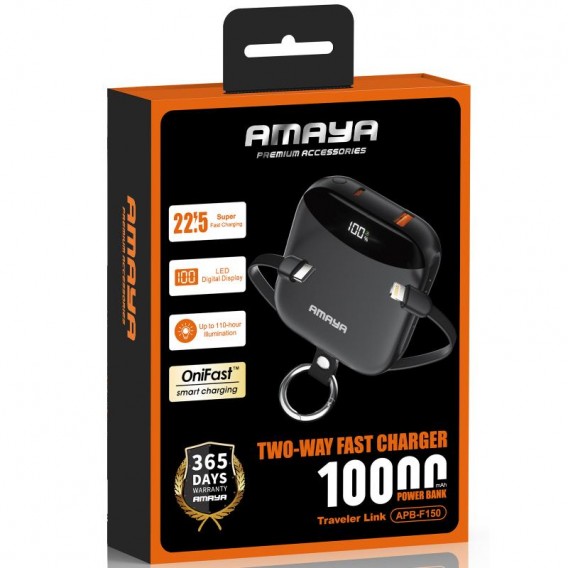 Портативний ЗП Power Bank Amaya F150 22.5W with display and cable 10000 mAh Black Портативний ЗП Power Bank Amaya F150 22.5W with display and cable 10000 mAh Black