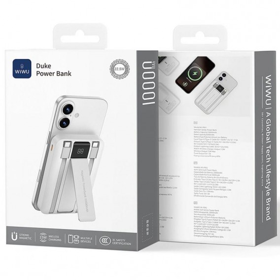 Портативний ЗП Power Bank WIWU Wi-P061 22.5W+PD20W з БЗП+iWatch with cable 10000 mAh White Портативний ЗП Power Bank WIWU Wi-P061 22.5W+PD20W з БЗП+iWatch with cable 10000 mAh White