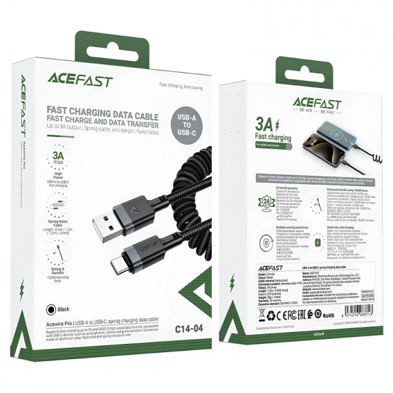 Дата кабель Acefast C14-04 USB to Type-C 3A (1.2m) Black Дата кабель Acefast C14-04 USB to Type-C 3A (1.2m) Black