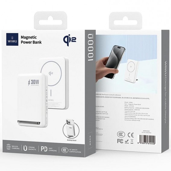 Портативний ЗП Power Bank WIWU Wi-P031 Magnetic з БЗП Qi2 30W 10000 mAh White Портативний ЗП Power Bank WIWU Wi-P031 Magnetic з БЗП Qi2 30W 10000 mAh White