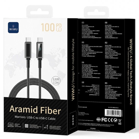Дата кабель WIWU C079 Warriors Type-C to Type-C 100W (1.2m) Black Дата кабель WIWU C079 Warriors Type-C to Type-C 100W (1.2m) Black